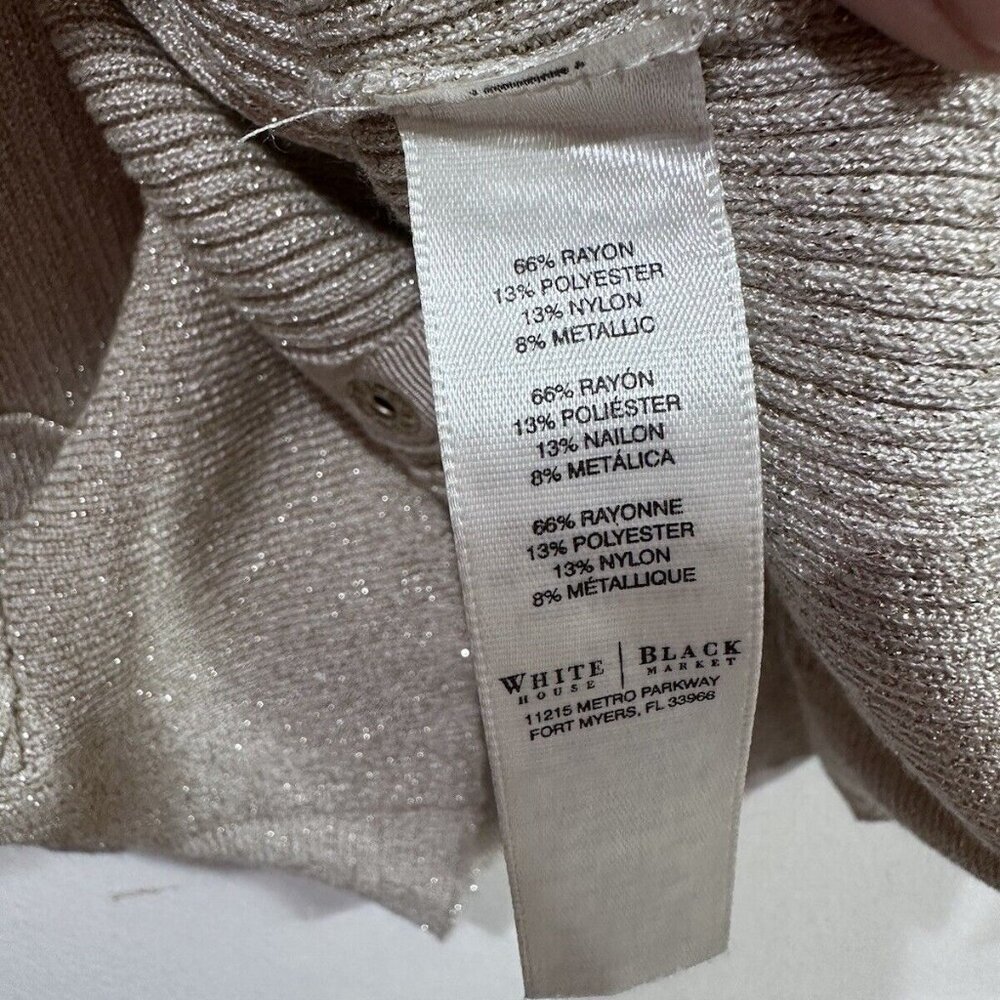 White house black market Women gold metallic sweater Long Sleeve cardigan  SZ  M - Picture 6 of 12